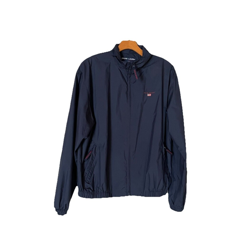 Ralph Lauren Polo Sport Windbreaker, Navy Blue Men's Large‎ USA Flag Logo 90's